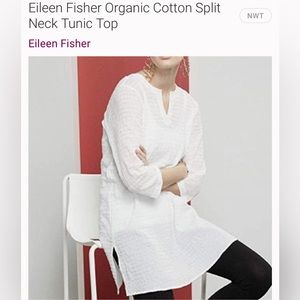 ❤️Eileen Fisher White NWT Organic Cotton Split Neck Tunic Top.  Size L.